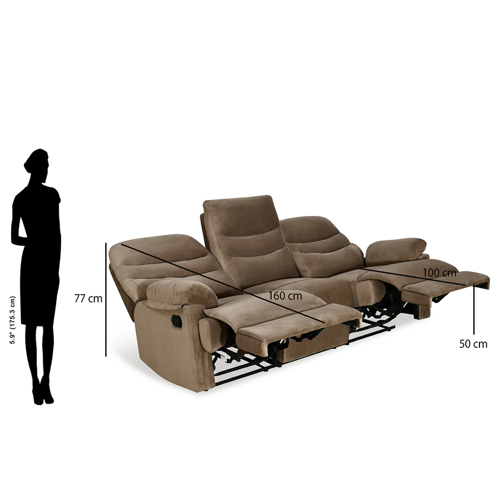 Nilkamal Skelton 3 Seater Manual Recliner (Velvet Brown) - Image 13