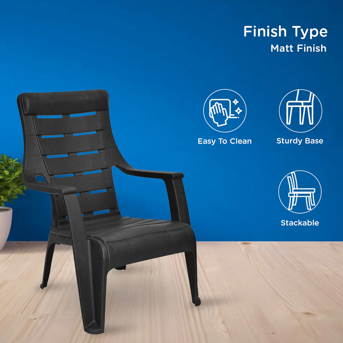 Nilkamal Sunday Plastic Arm Chair (Iron Black) - Image 5