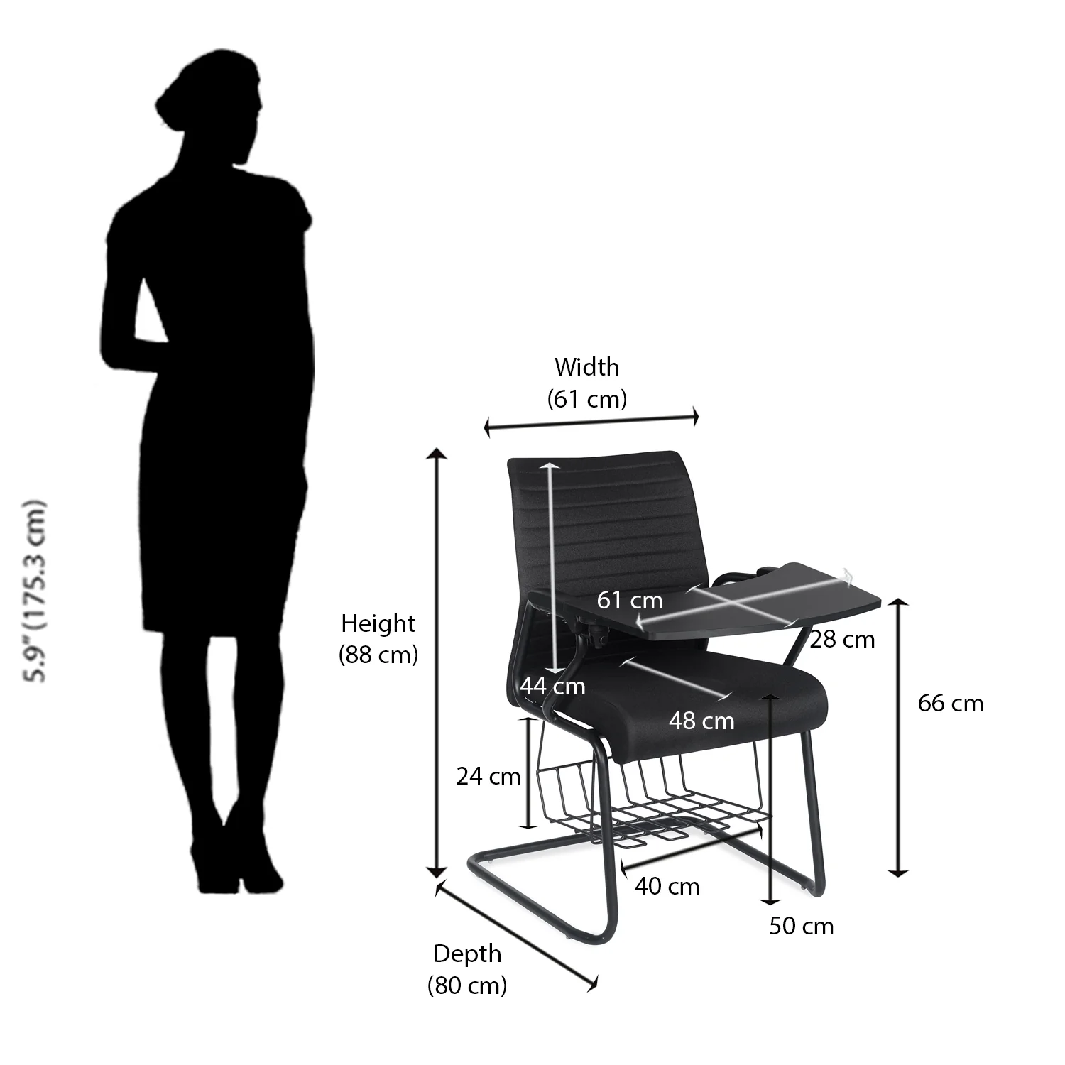 Nilkamal Thames Training Fabric Chair with Writing Shelf (Black) - Image 14