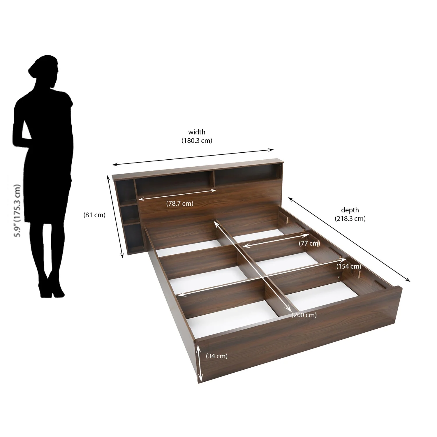 Nilkamal Torrie Queen Bed With Headboard & Box Storage (Classic Walnut) - Image 8
