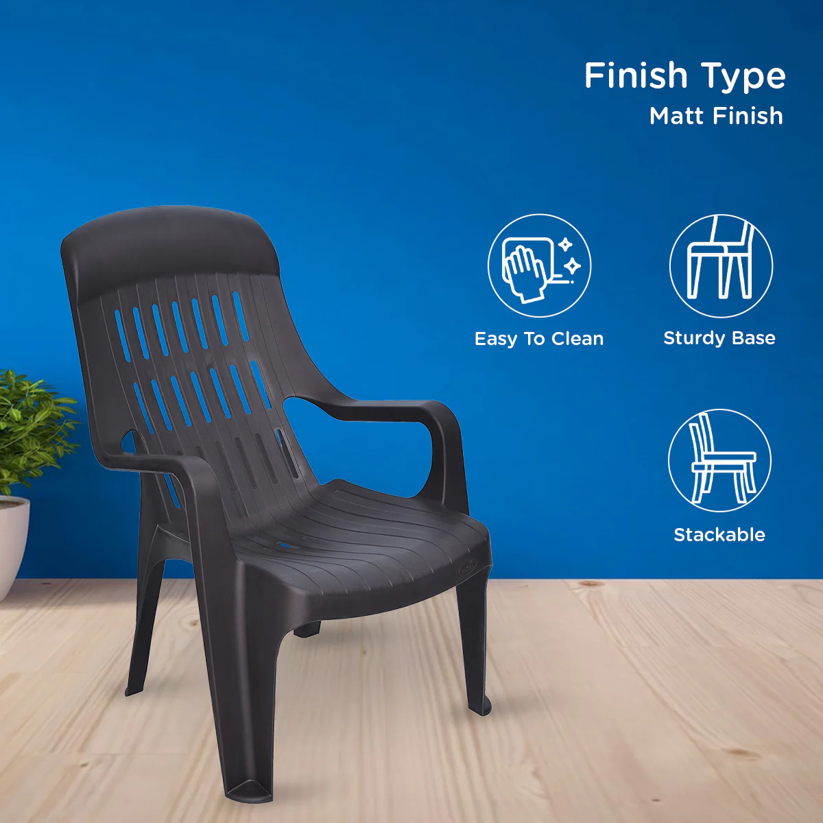 Nilkamal Weekender Plastic Arm Chair (Weathered Brown) - Image 4