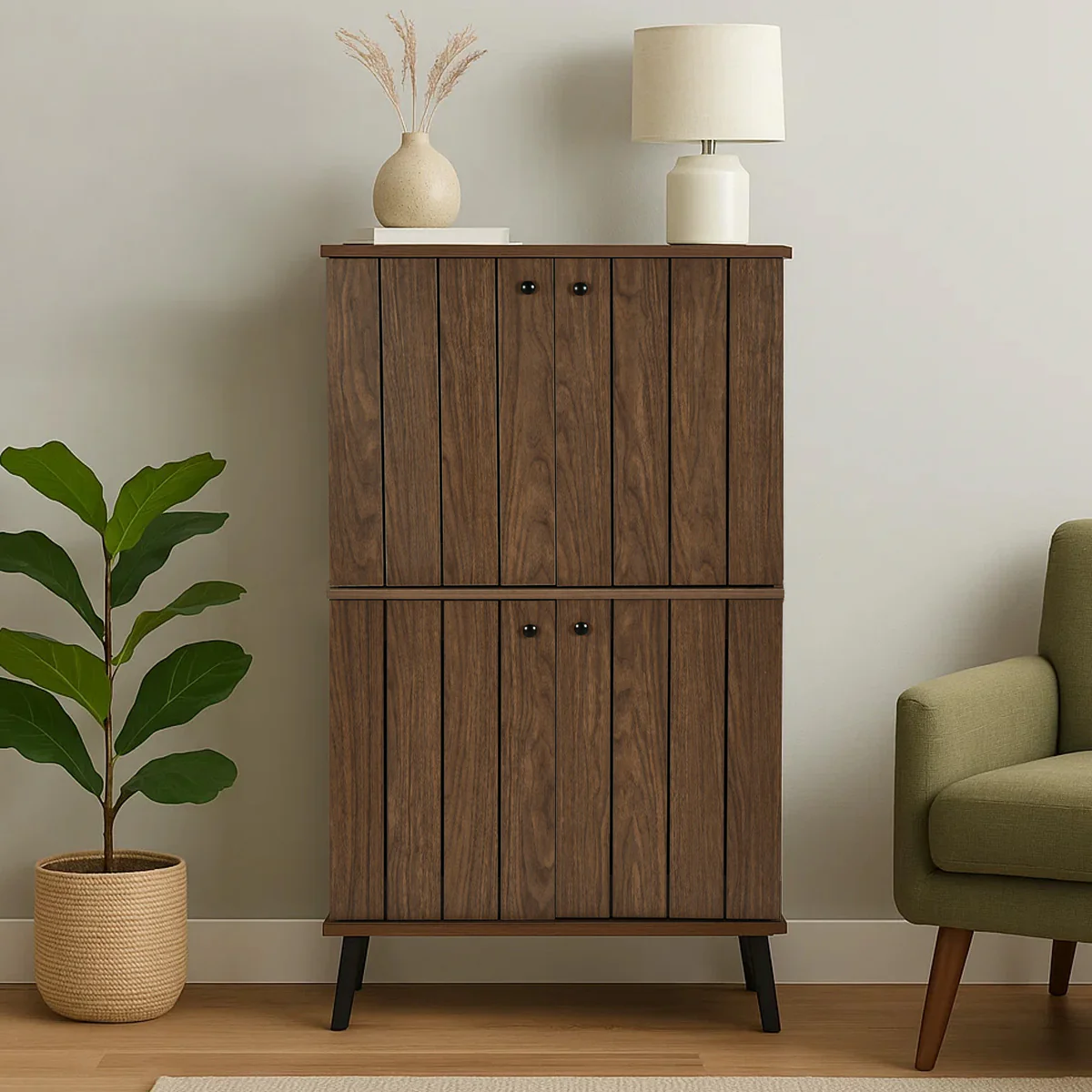 Nilkamal Wildon 4 Door Shoe Rack (Walnut)