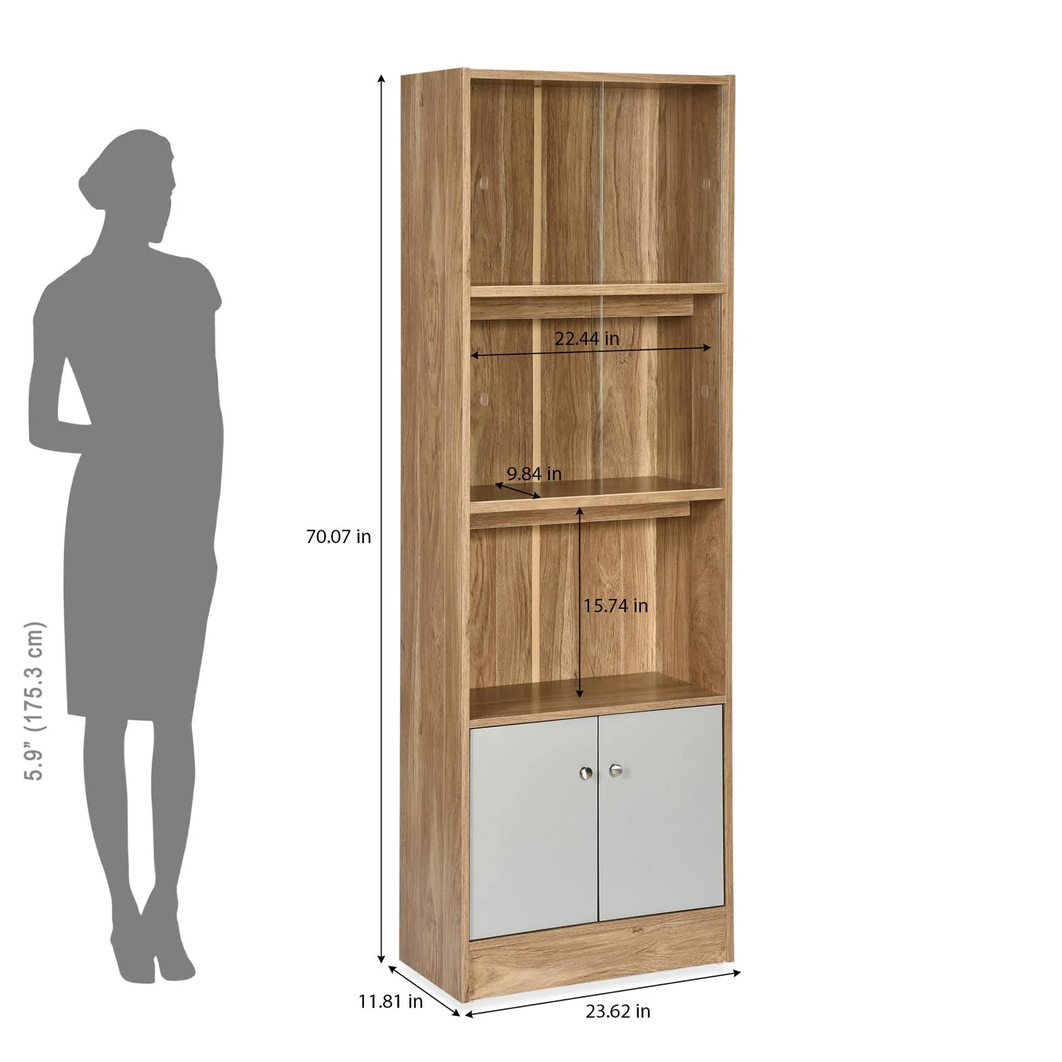 Nilkamal Gwen Book Case with Glass Sliding Doors (Oak Grey) - Image 4